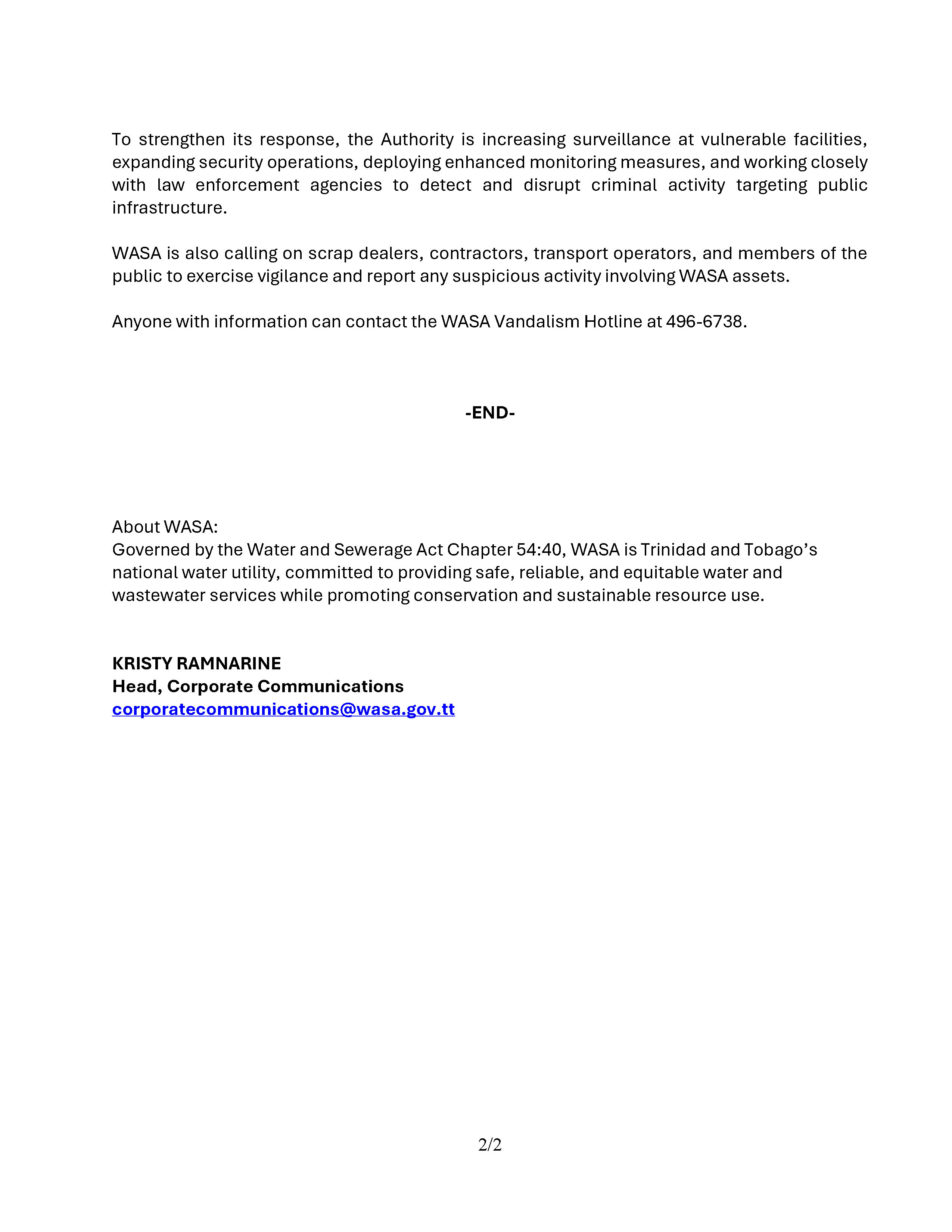 WASA cracks down on vandalism